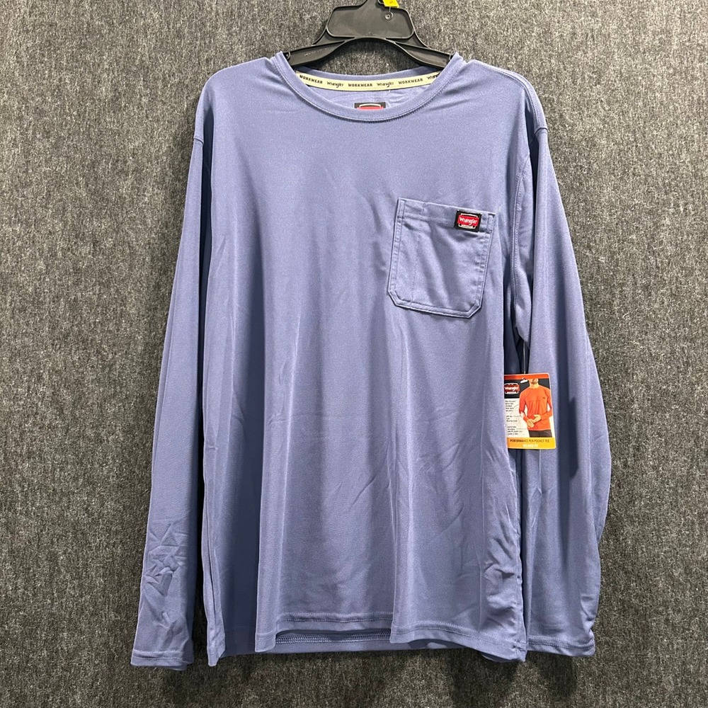 Wrangler Workwear Size Large Men‎ Long Sleeve Blue Performance Pen Pocket Tee